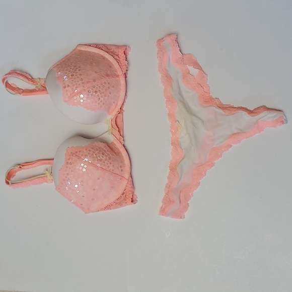 Victoria's Secret Other - Victoria's Secret Pink Sequin Lace Bra and Panty Set